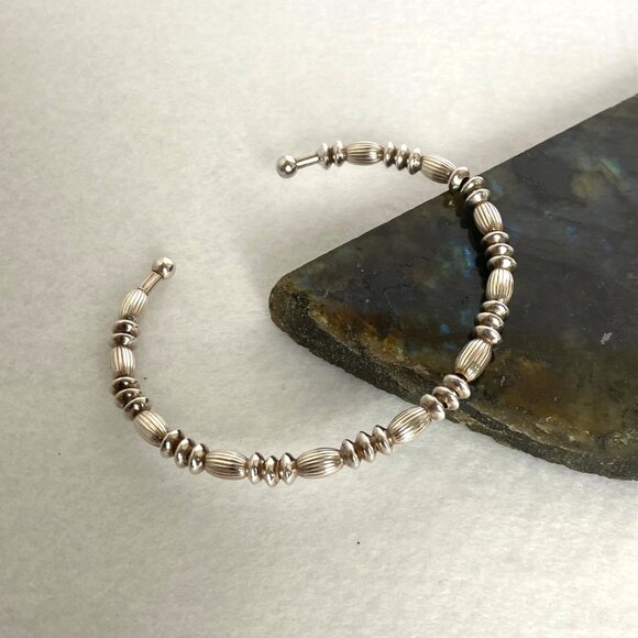 Sterling Silver 925 Italy Ball Beaded Flexible Cuff Bracelet Sz 6.75" - Picture 4 of 16